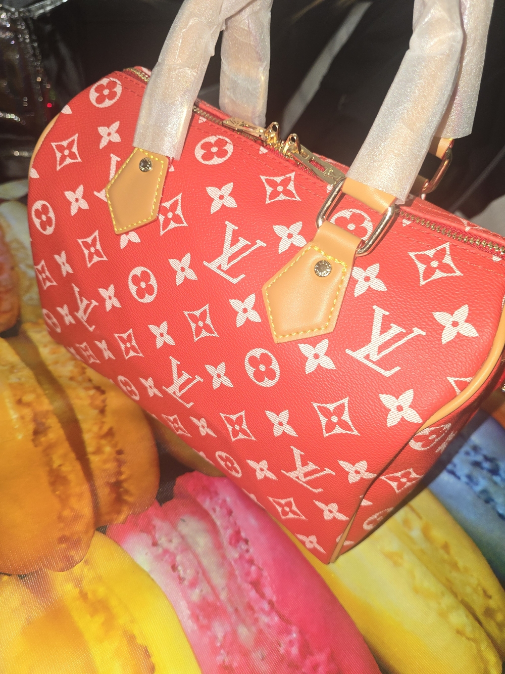 Super 30 Burnt Red Monogram Canvas Barrel Tote Bag